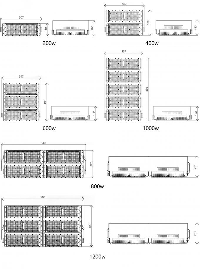 200 Вт Модуль 400 Вт 600 Вт 800 Вт 1200 Вт Потопные огни для освещения спортивных стадионов 6