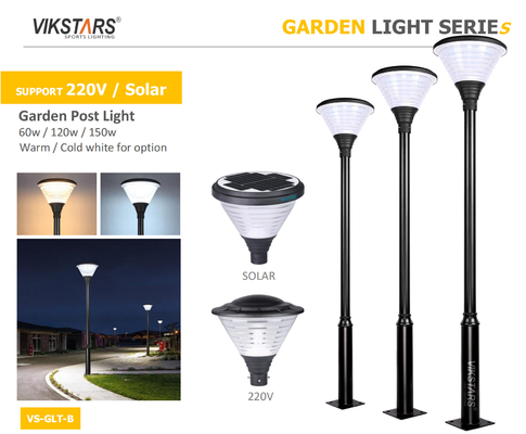 Поддержка 220В солнечных светодиодных садовых фонарей с 3м столбом для ландшафтного пути